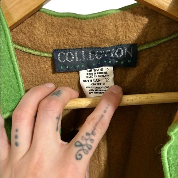 Vintage Harve Bernard Collection Wool Blend Open Front Jacket Green Cardigan 12 - Picture 3 of 5